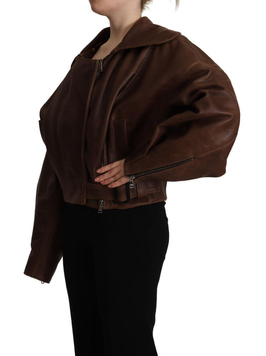 Elegant Leather Biker Jacket in Brown