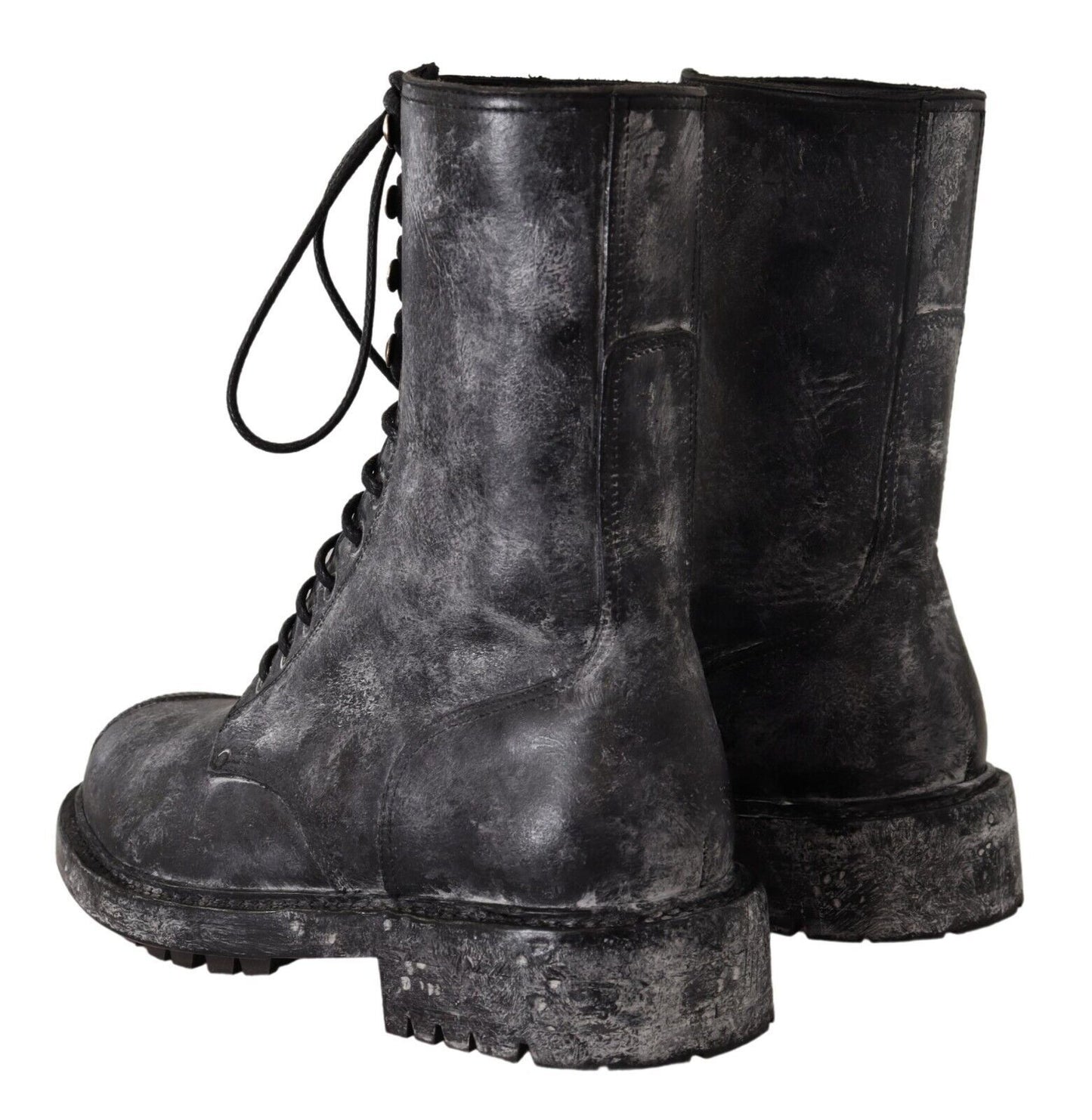 Exclusive Leather Combat Boots in Black & Grey