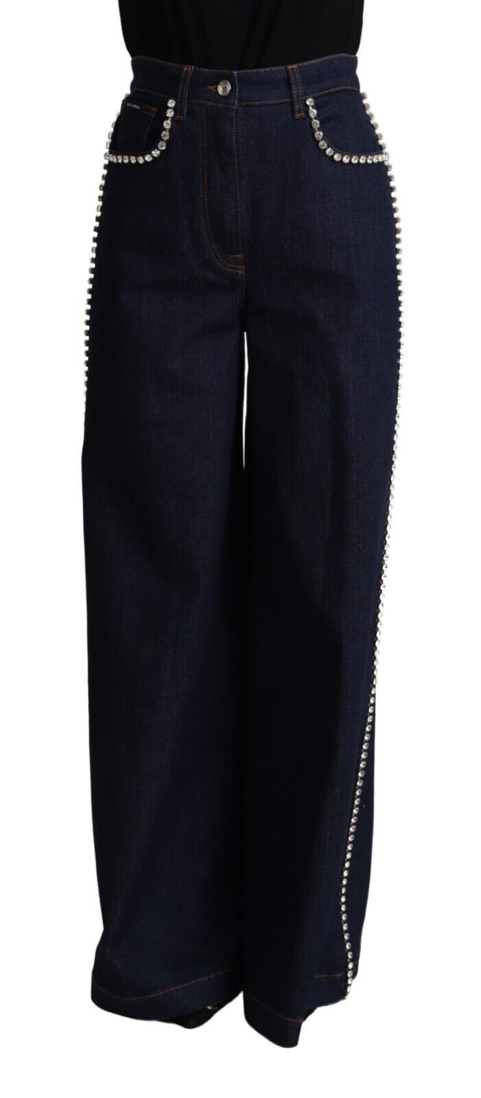 Elegant Wide Leg Crystal Embellished Jeans