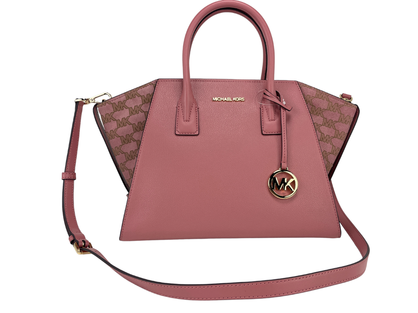 Avril Large Rose Signature Leather Top Zip Satchel Crossbody Bag