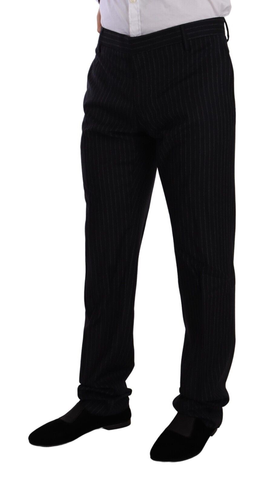 Elegant Black Striped Wool Suit