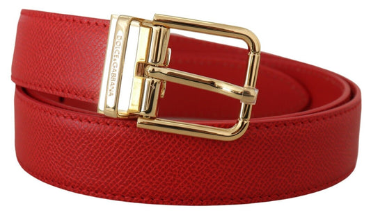 Exquisite Red Leather Belt with Gold-Tone Buckle