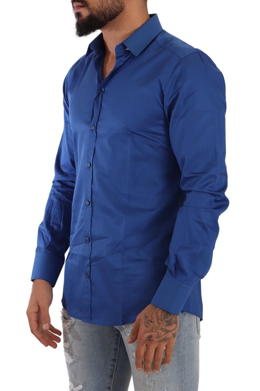 Elegant Blue Martini Slim Fit Cotton Shirt