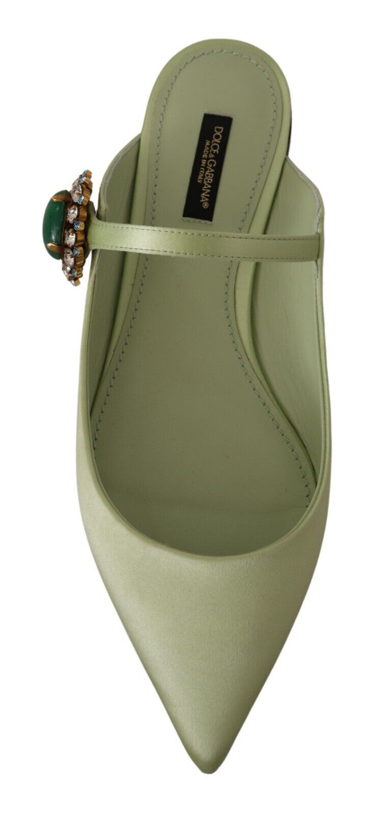 Emerald Crystal Embellished Leather Slides