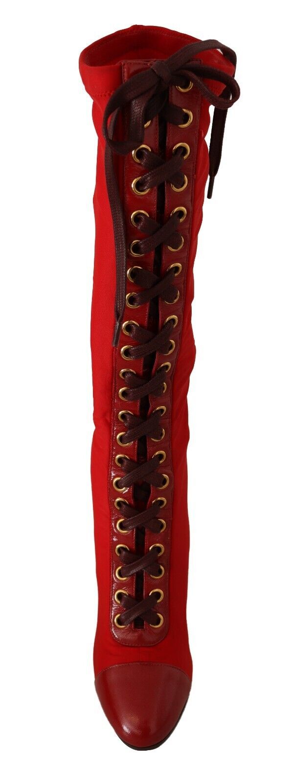 Red Lace-Up Knee High Leather Boots