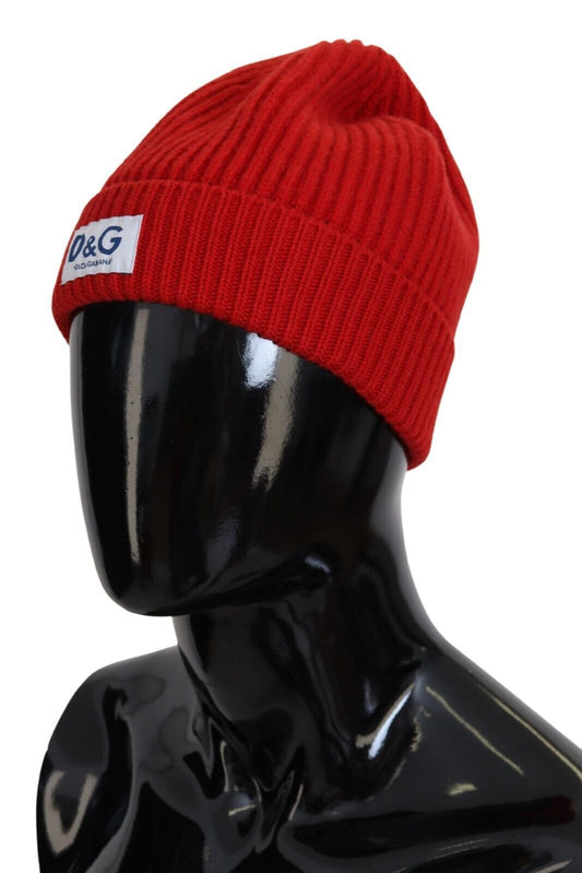 Elegant Red Virgin Wool Beanie Hat