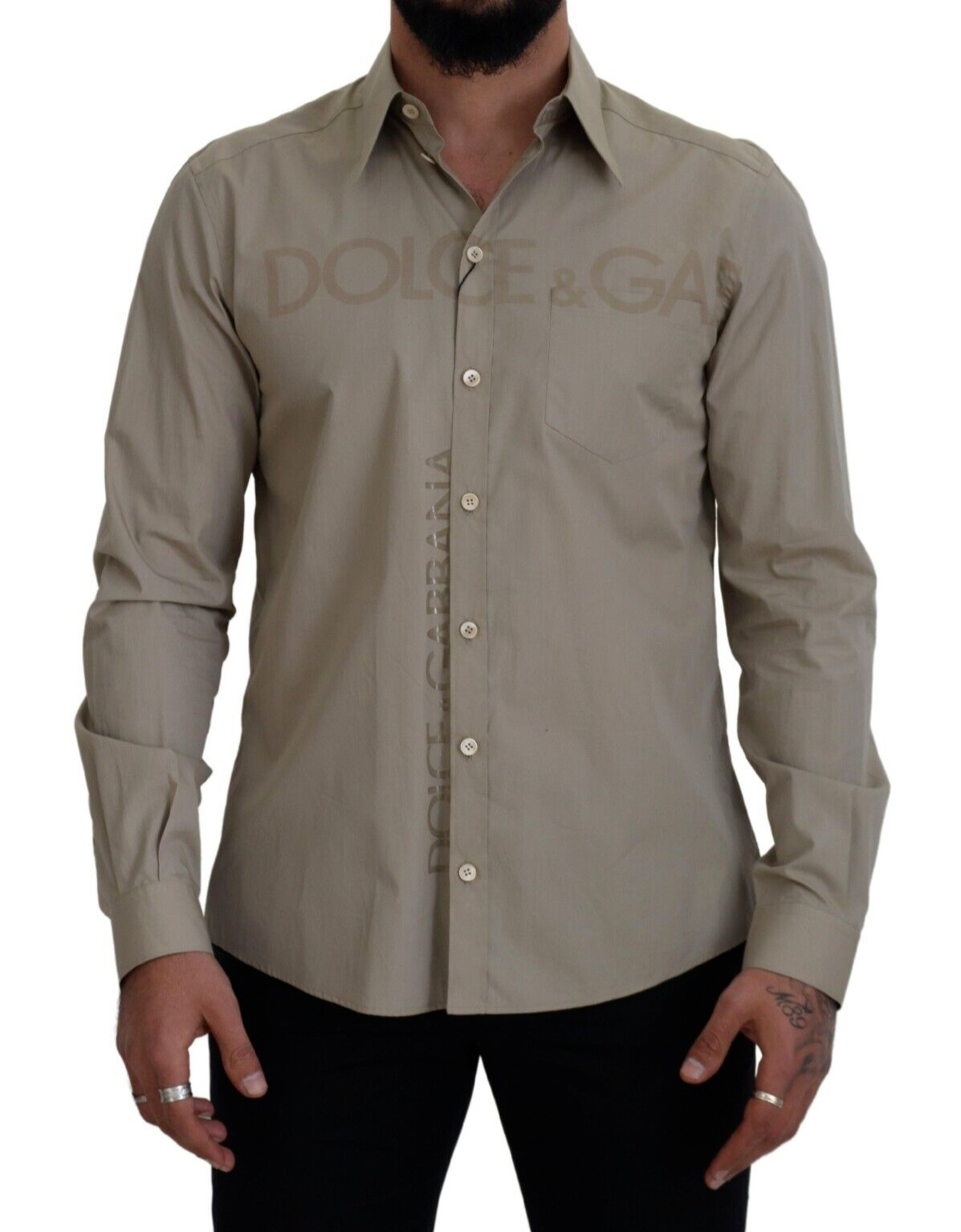 Elegant Beige Cotton Dress Shirt