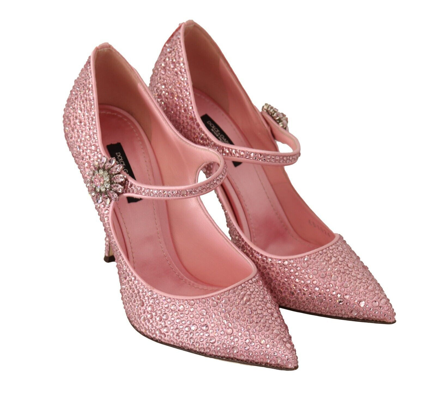 Crystal-Embellished Pink Silk Stilettos