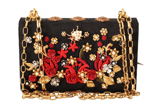 Embellished Brocade Shoulder Bag with Gold Accents