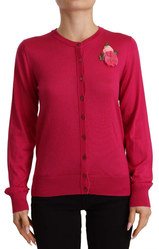 Elegant Silk Rose Applique Cardigan