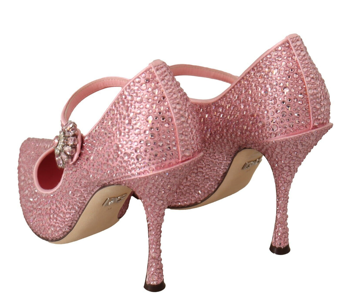 Crystal-Embellished Pink Silk Stilettos