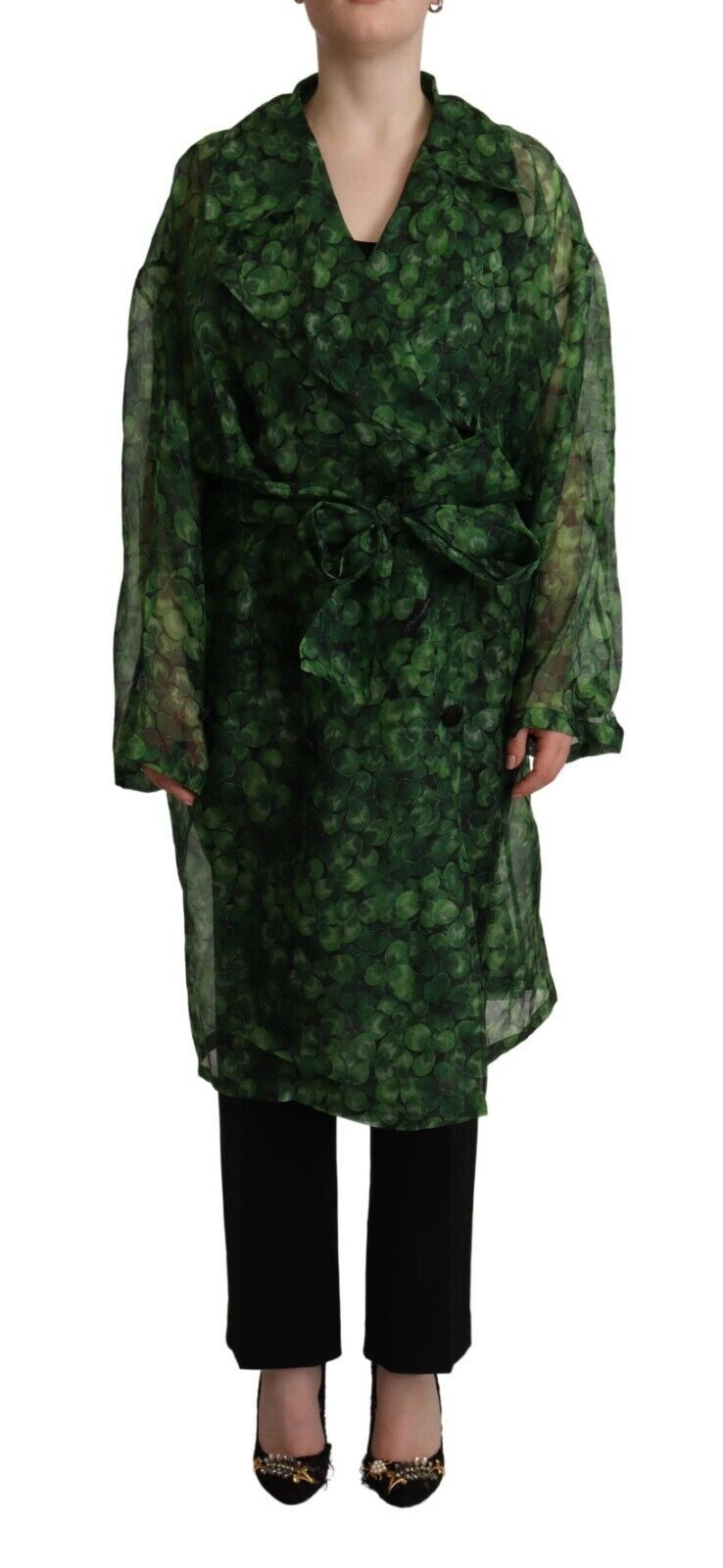 Silken Elegance Long Coat Jacket in Green