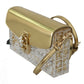 Elegant Gold Crystal Embellished Box Bag