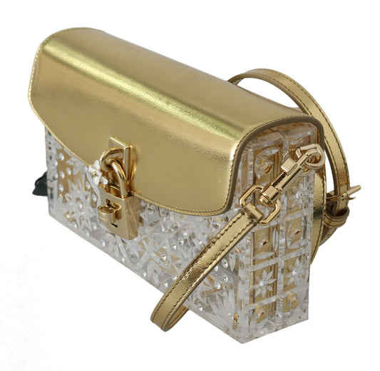 Elegant Gold Crystal Embellished Box Bag