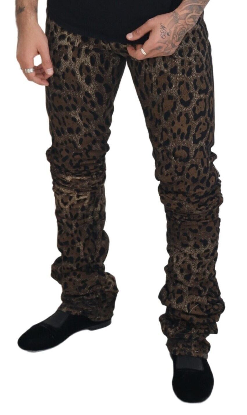 Exquisite Leopard Print Cotton Jeans