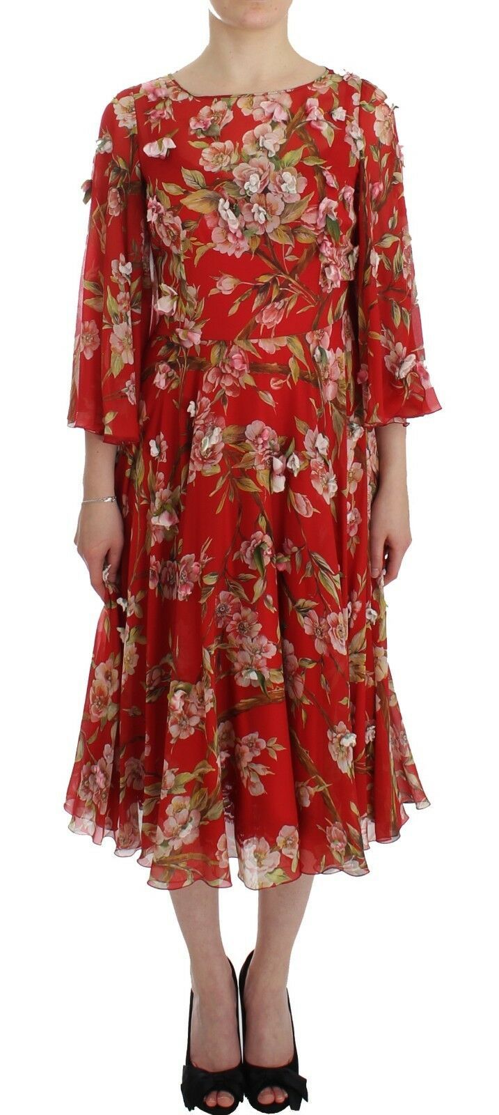 Exclusive Silk Red Floral Shift Dress