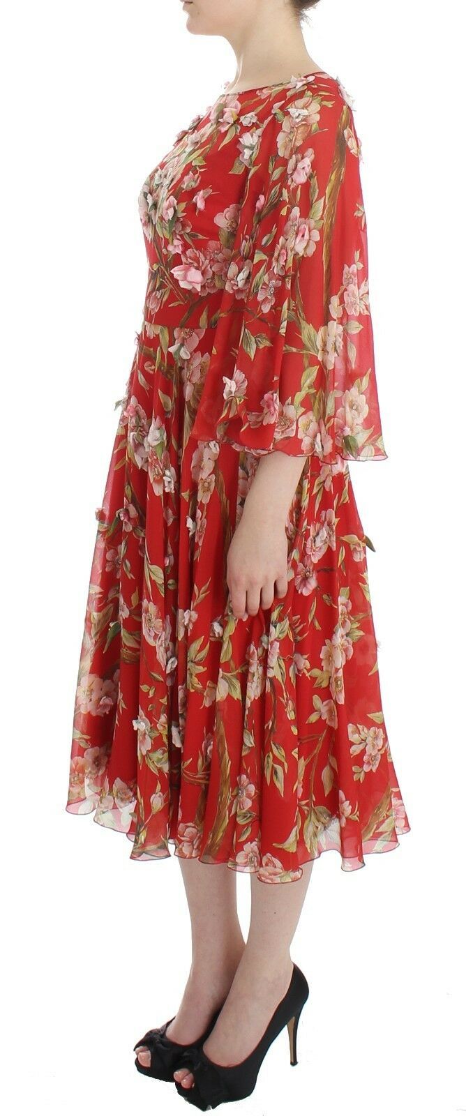 Exclusive Silk Red Floral Shift Dress