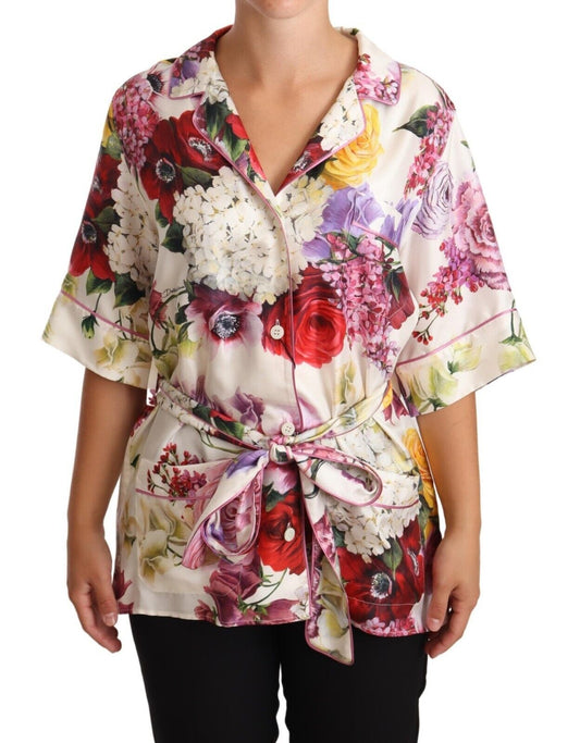 Elegant Silk Floral Pajama-Style Blouse