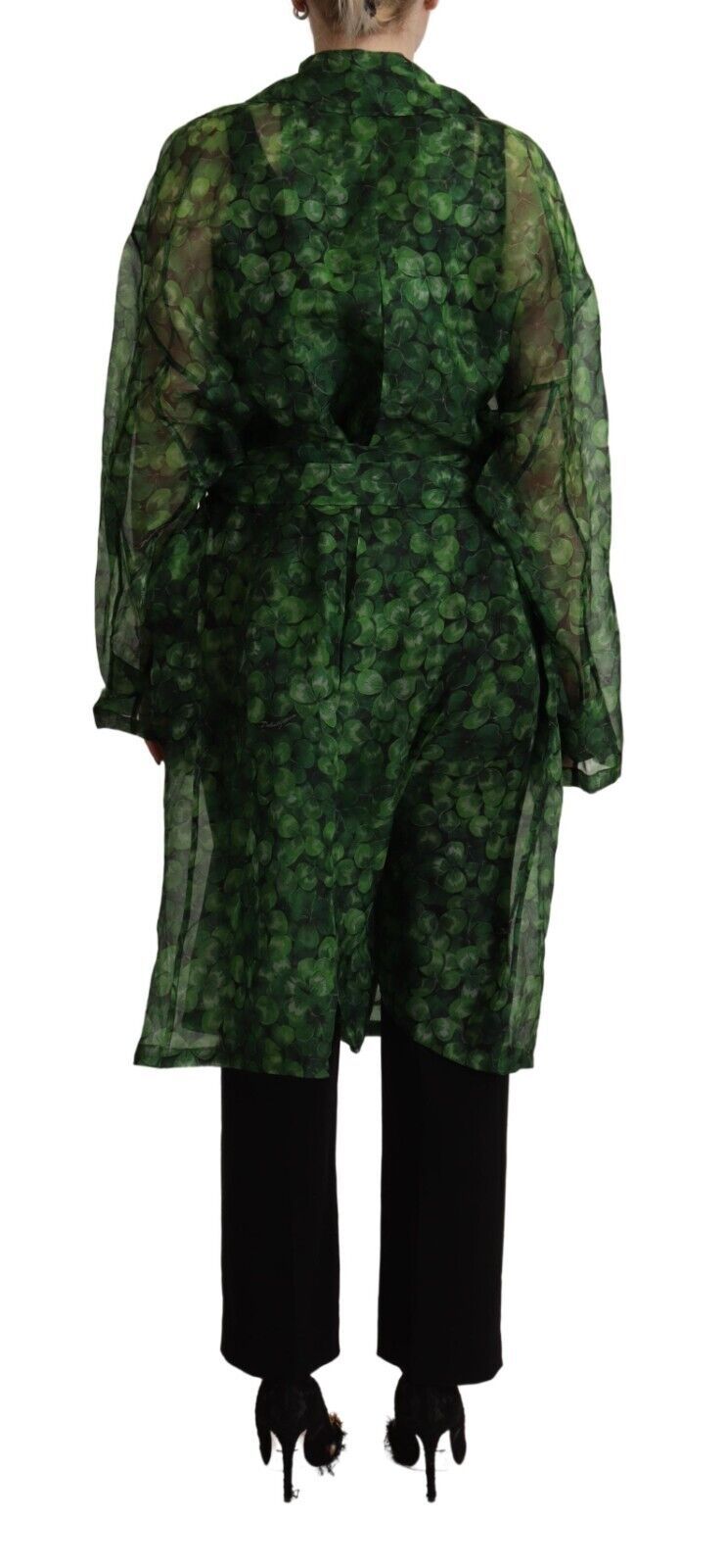 Silken Elegance Long Coat Jacket in Green