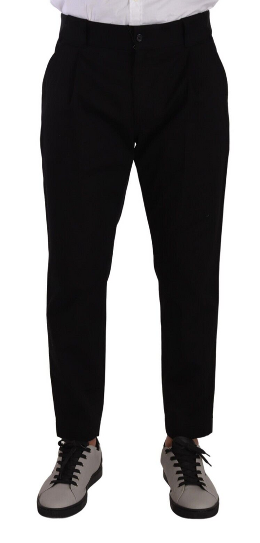 Elegant Tapered Black Cotton Chinos