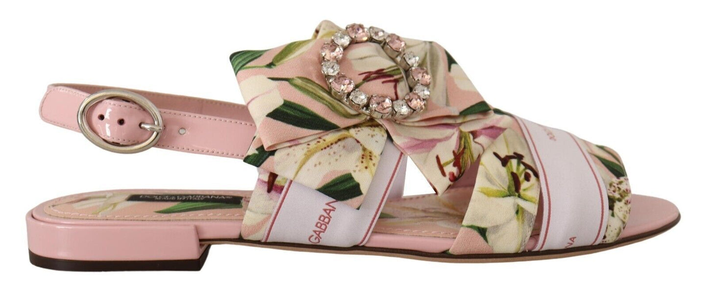 Floral Crystal-Embellished Silk Slide Flats