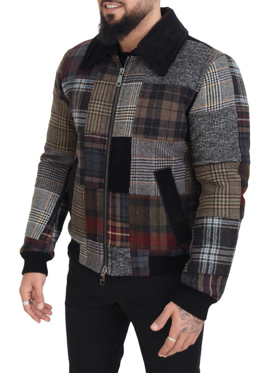 Multicolor Plaid Bomber Jacket with Luxe Blend