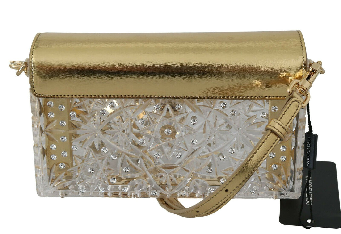 Elegant Gold Crystal Embellished Box Bag