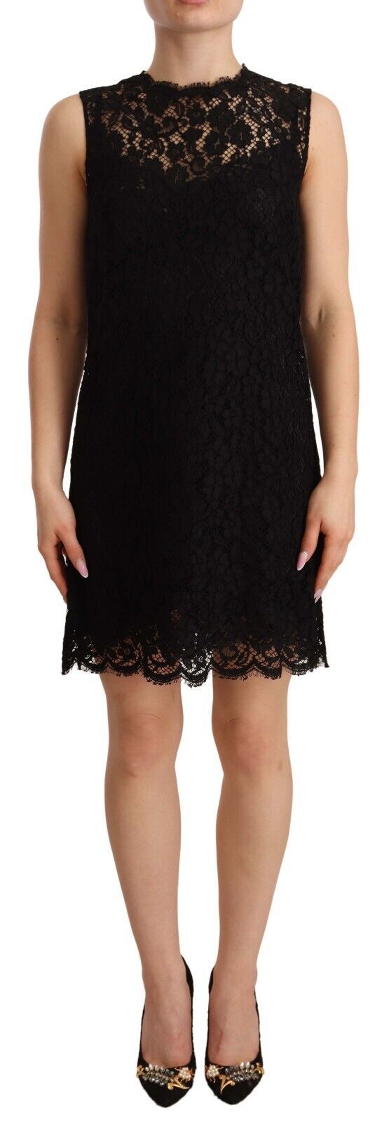 Elegant Floral Lace Sheath Dress in Black