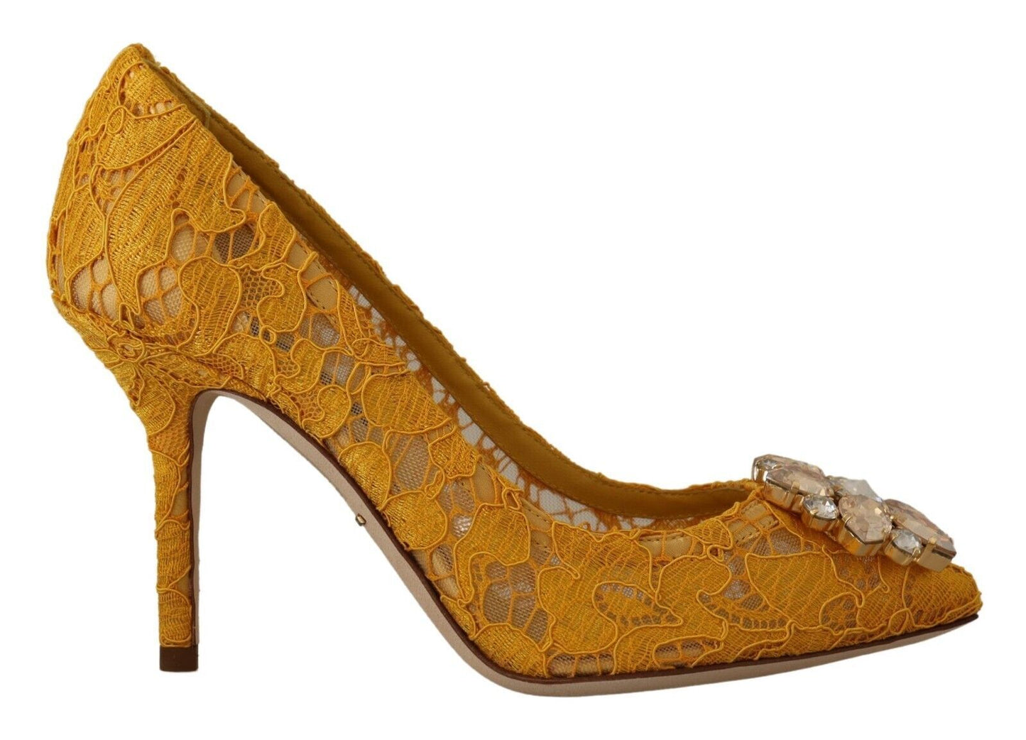 Rainbow Lace Crystal Pumps - Yellow Elegance