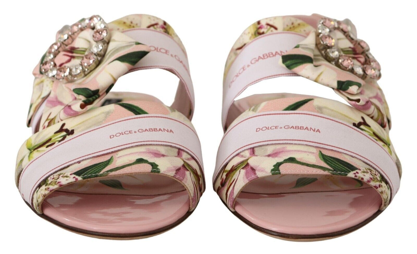 Floral Crystal-Embellished Silk Slide Flats