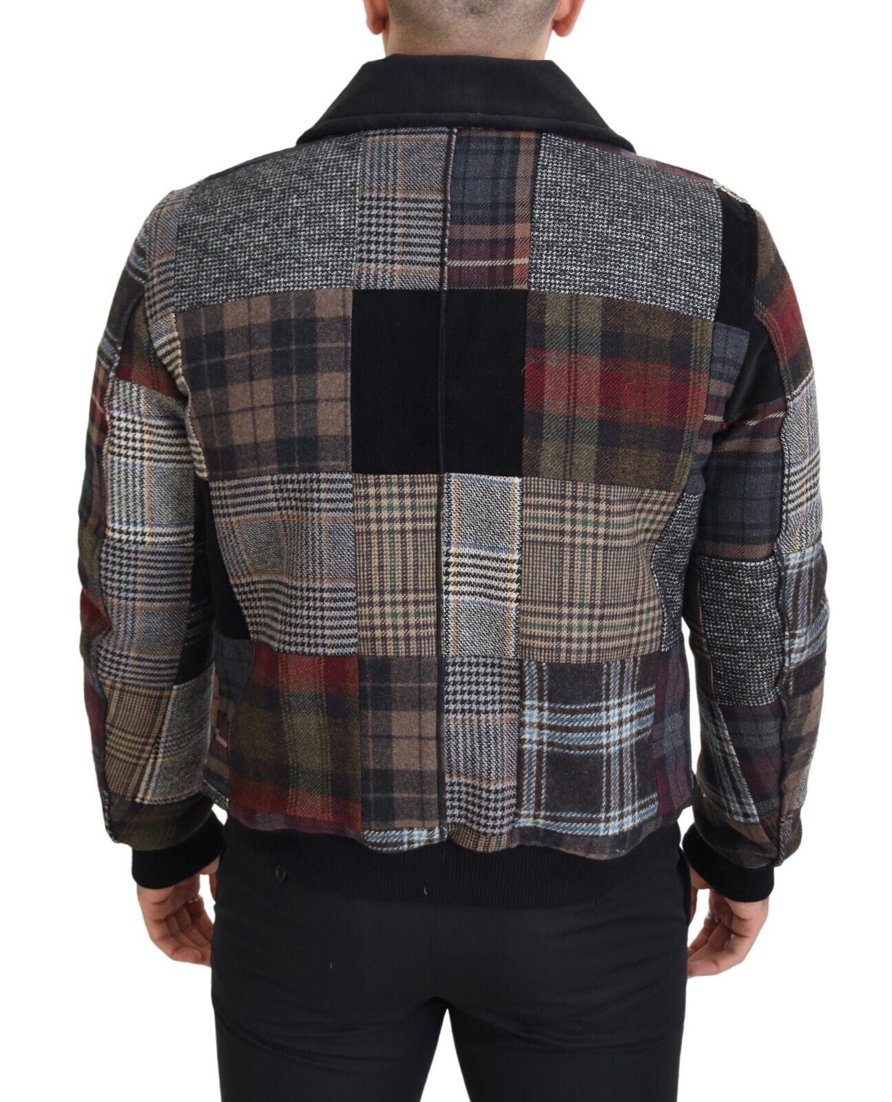 Multicolor Plaid Bomber Jacket with Luxe Blend