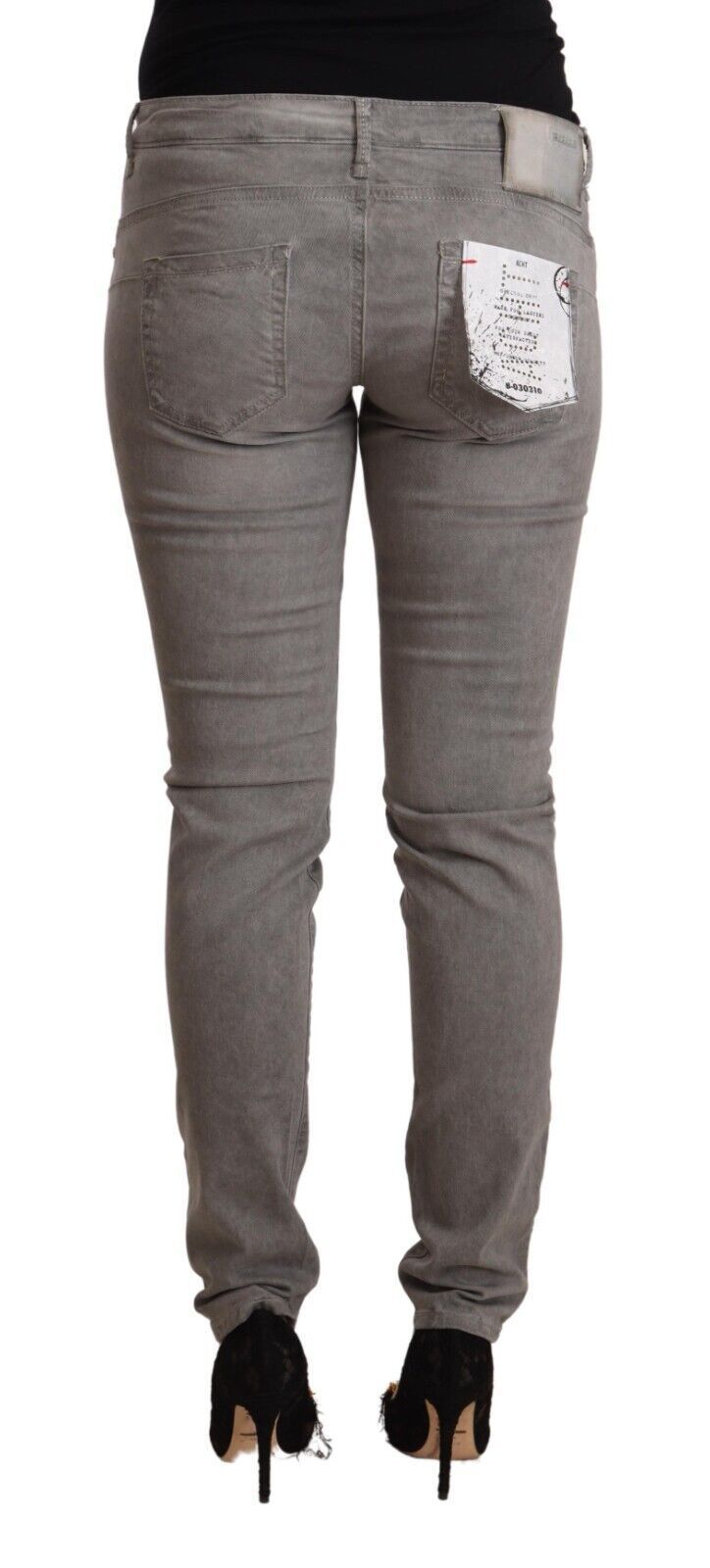 Gray Cotton Low Waist Skinny Push Up Denim Jeans