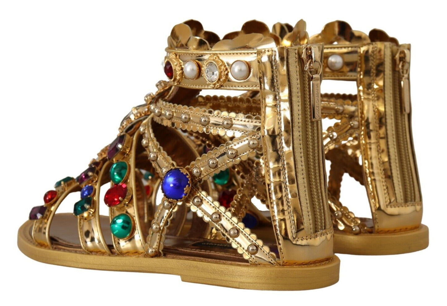 Elegant Gold Crystal-Embellished Flat Sandals