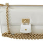 Elegant White Leather Phone Bag with Gold Chain