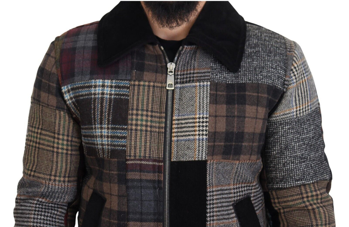 Multicolor Plaid Bomber Jacket with Luxe Blend