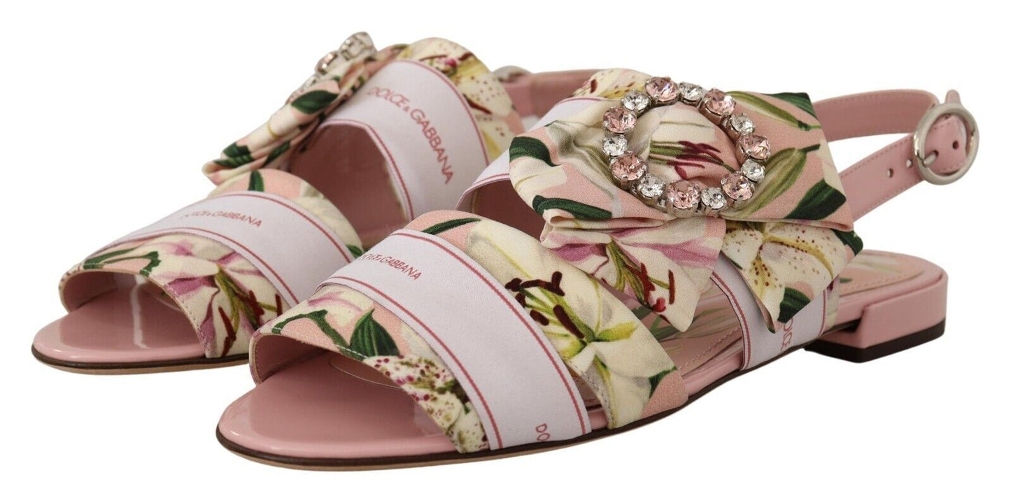 Floral Crystal-Embellished Silk Slide Flats