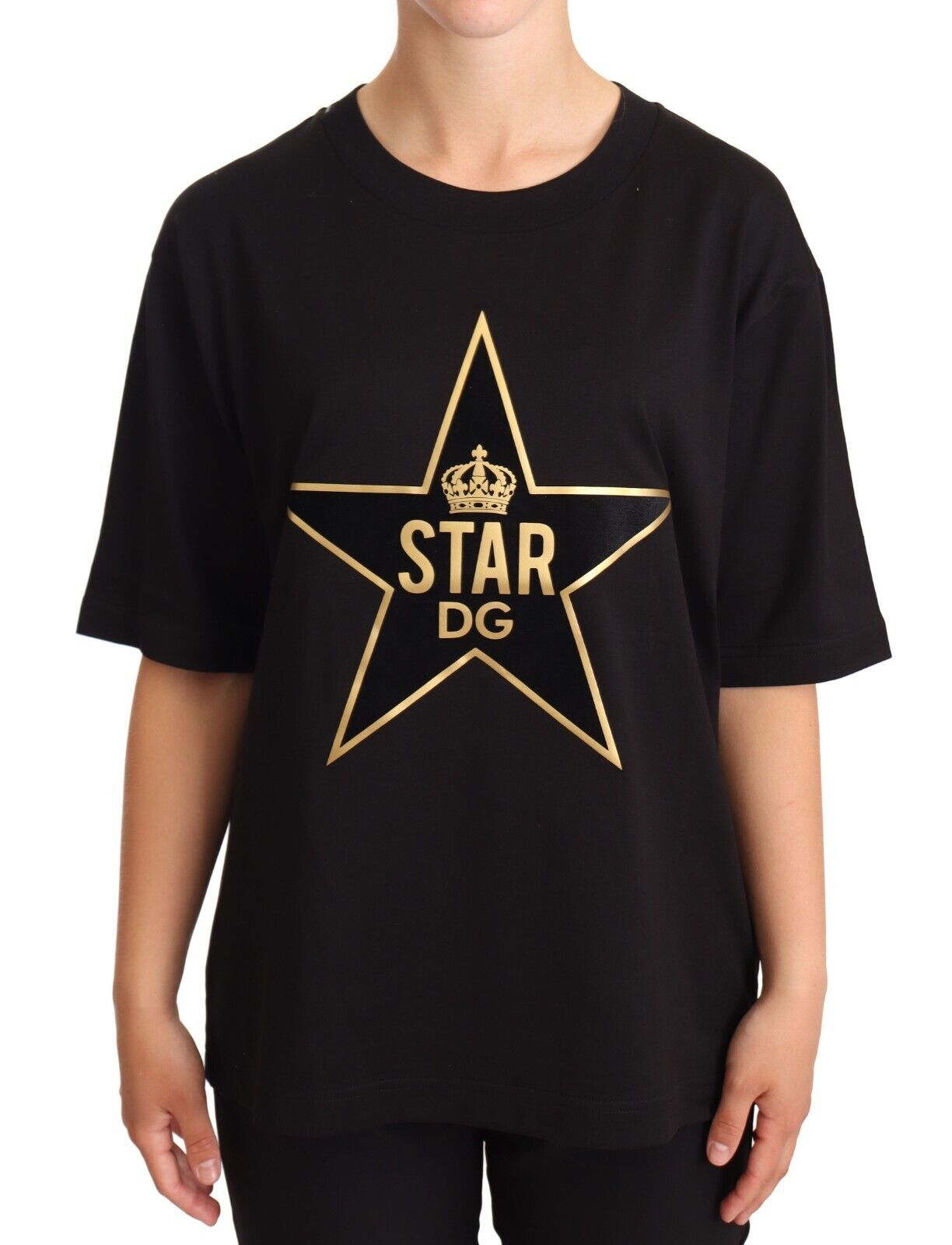 Glamorous Black Gold Motif Cotton Tee