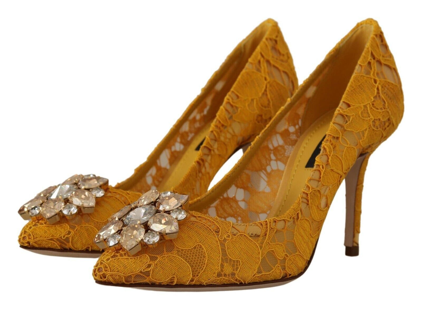 Rainbow Lace Crystal Pumps - Yellow Elegance