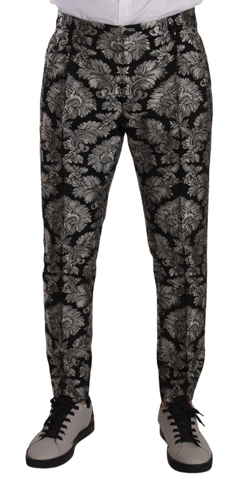 Silver Black Jacquard Dress Trouser Pants