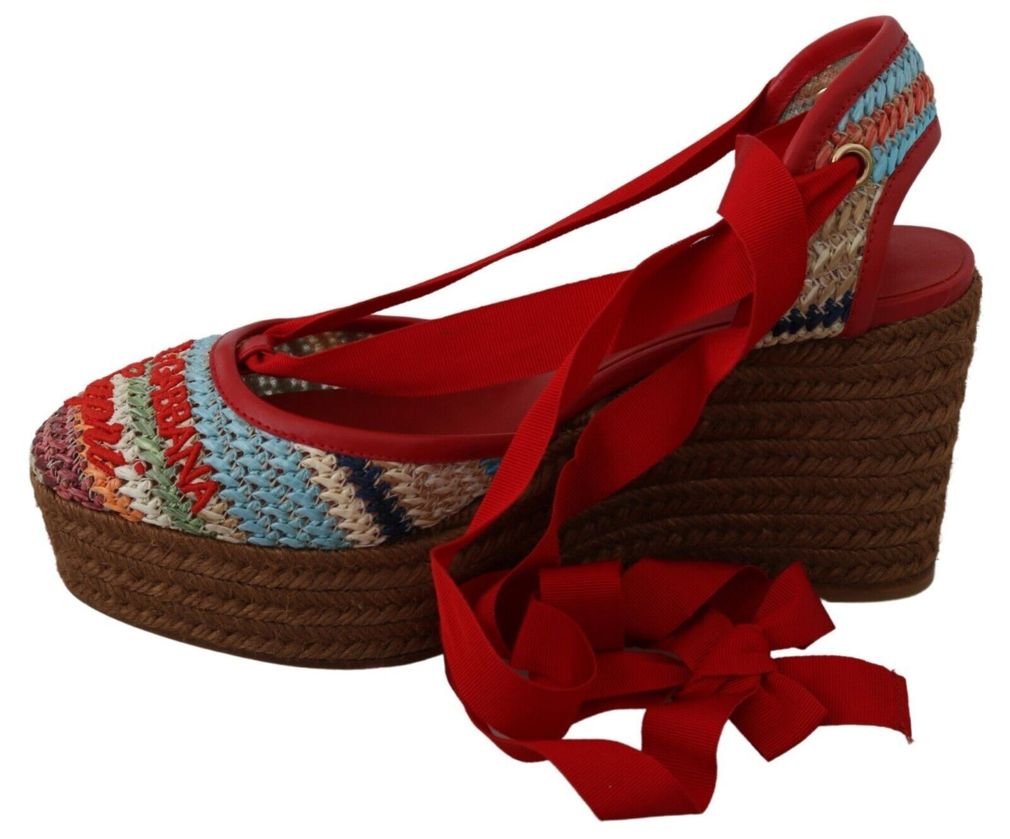 Multicolor Raffia Wedge Heels Sandals