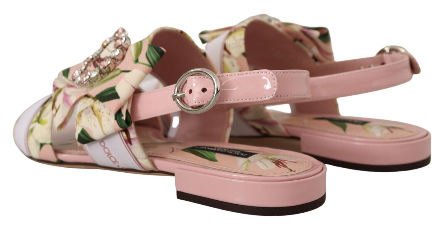 Floral Crystal-Embellished Silk Slide Flats