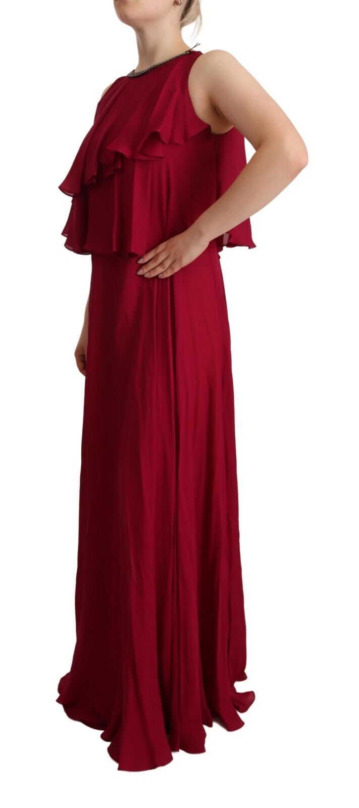 Orchid Silk Sleeveless Long Maxi Ruffle Shift Dress