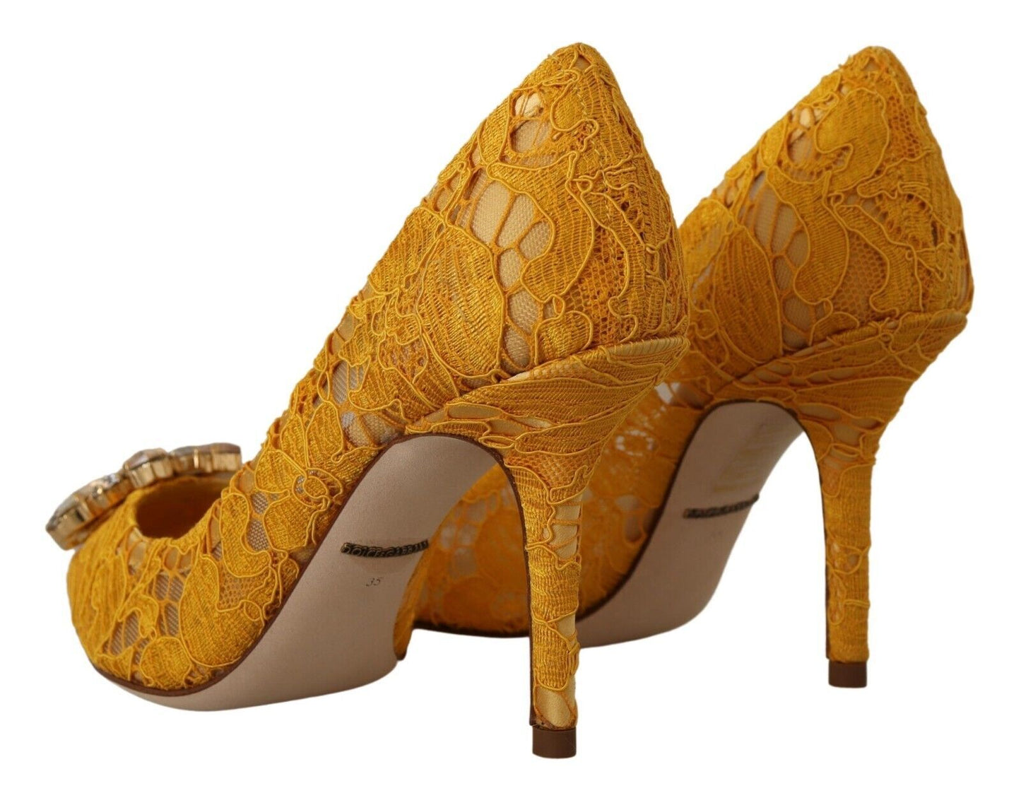 Rainbow Lace Crystal Pumps - Yellow Elegance