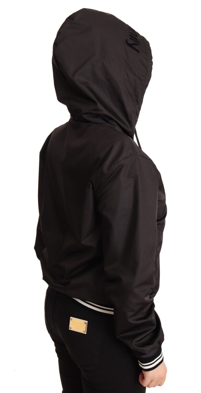 Elegant Black Bomber Jacket with Hood