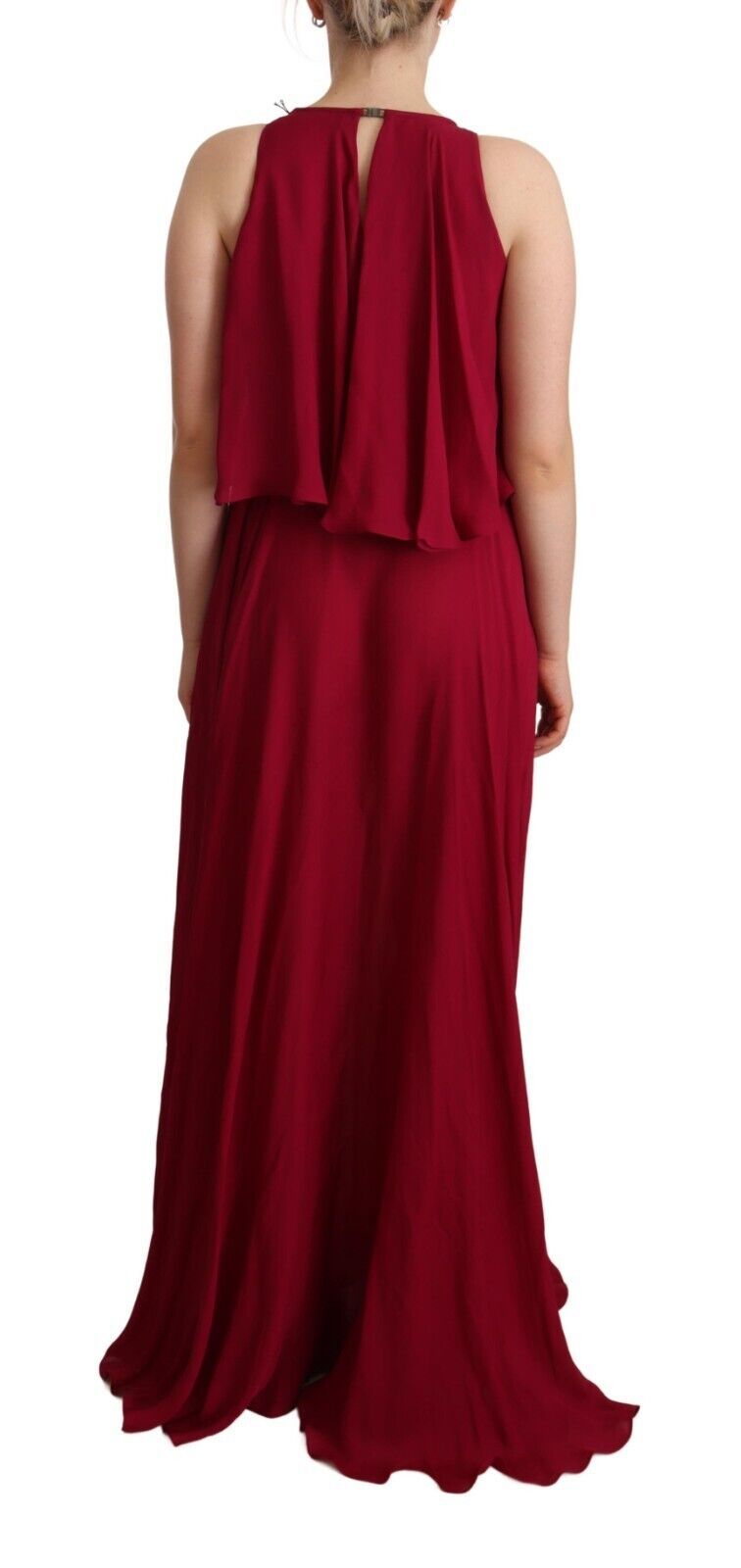 Orchid Silk Sleeveless Long Maxi Ruffle Shift Dress