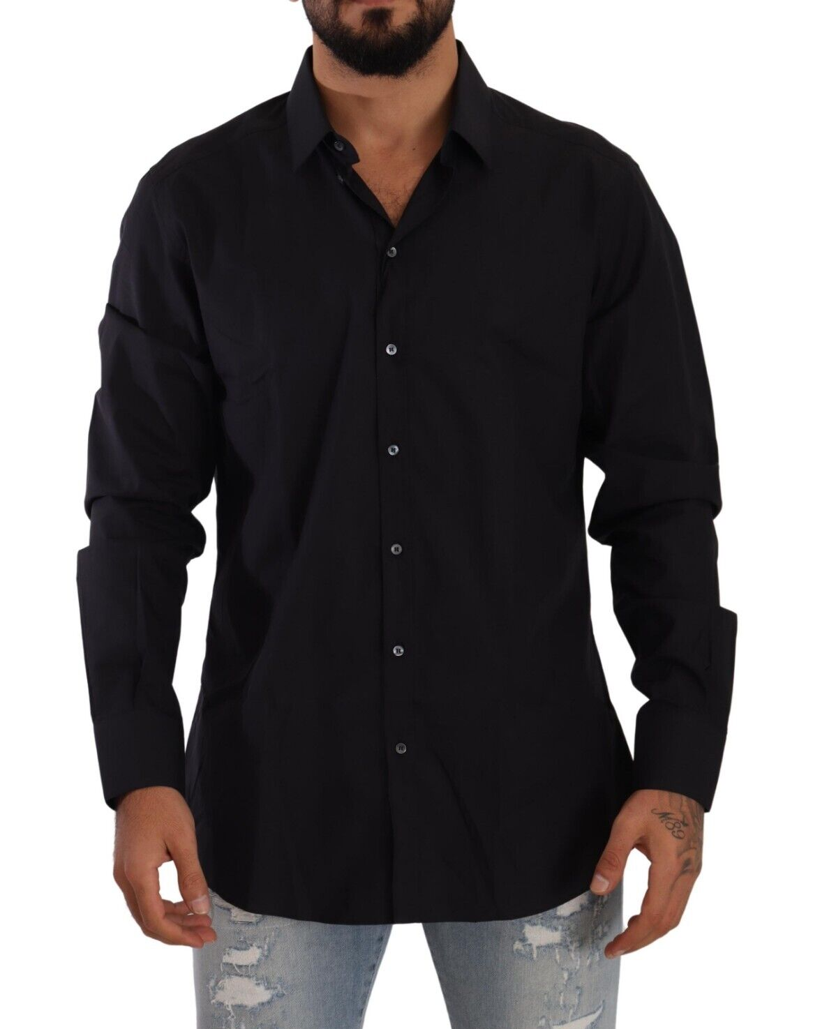 Elegant Black Cotton Dress Shirt