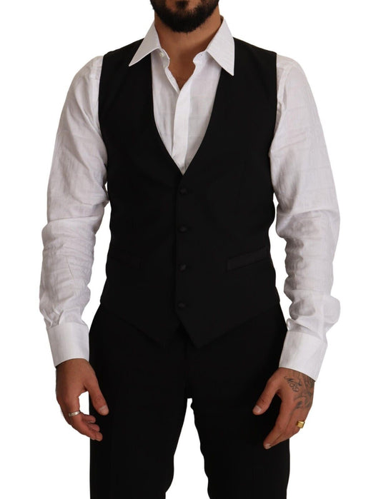 Elegant Black Wool Blend Dress Vest