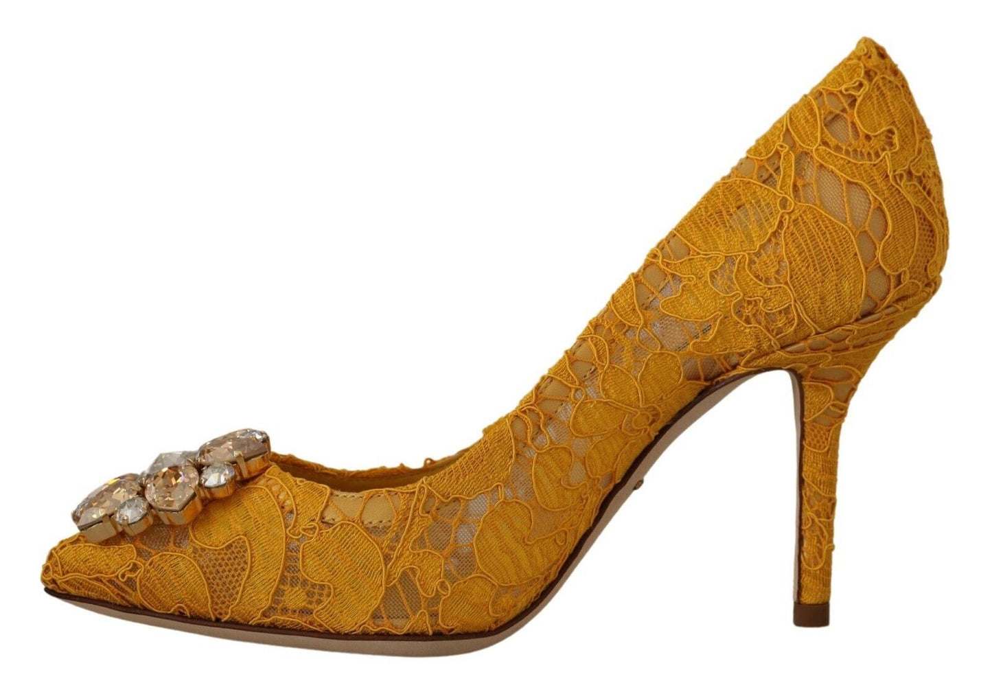 Rainbow Lace Crystal Pumps - Yellow Elegance