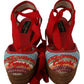 Multicolor Raffia Wedge Heels Sandals