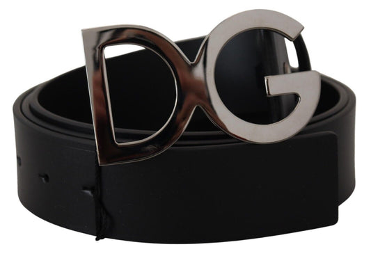 Elegant Black Leather DG Logo Belt